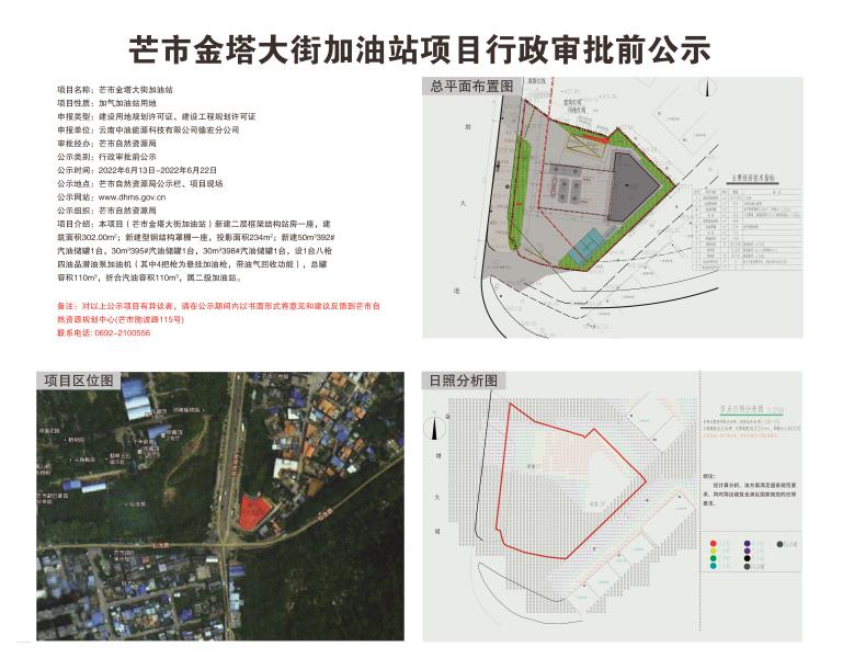 芒市金塔大街加油站行政审批前公示2022.06.13-2022.06.22