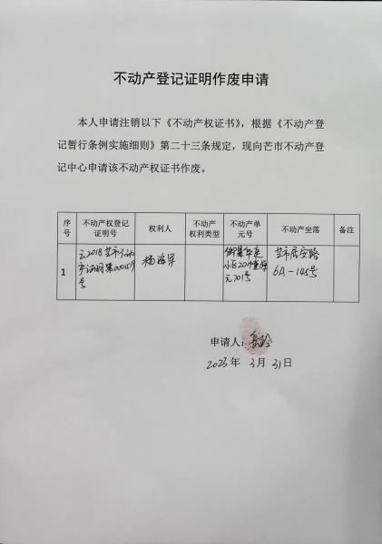 不动产权证书作废公告（杨海军）