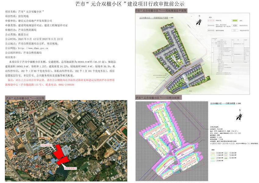 芒市元合双楹小区行政审批前公示2023.05.12-2023.05.23