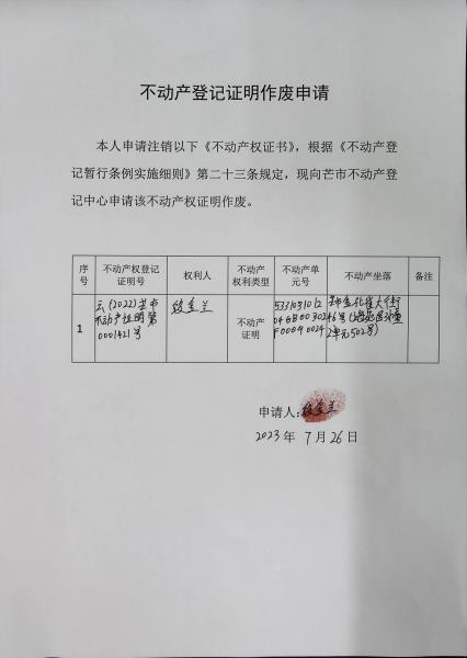 不动产权证书作废公告（段金兰）