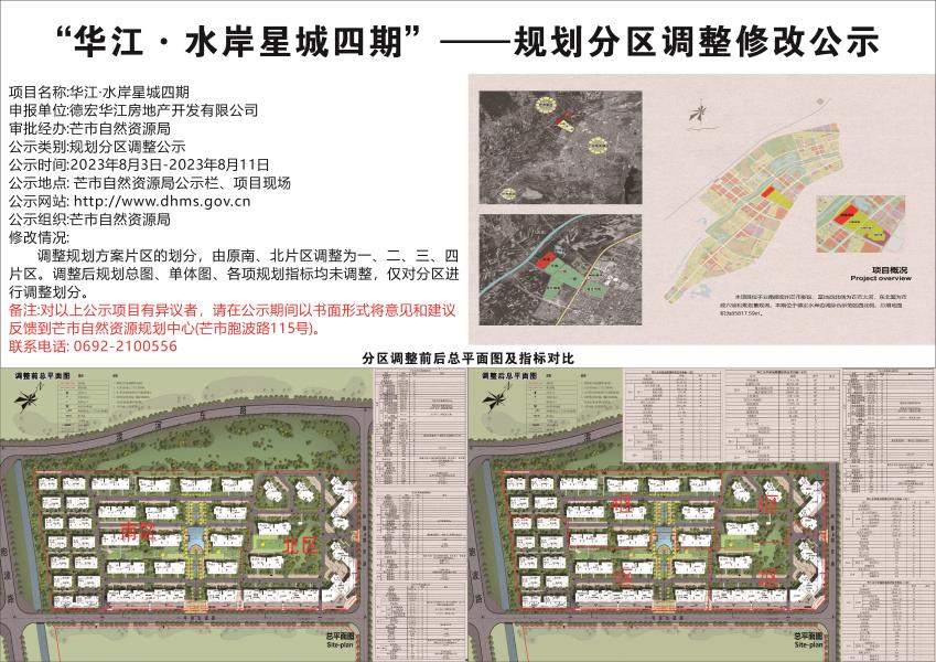 ”华江-水岸星城四期“规划分区调整修改公示2023.08.03-2023.08.11