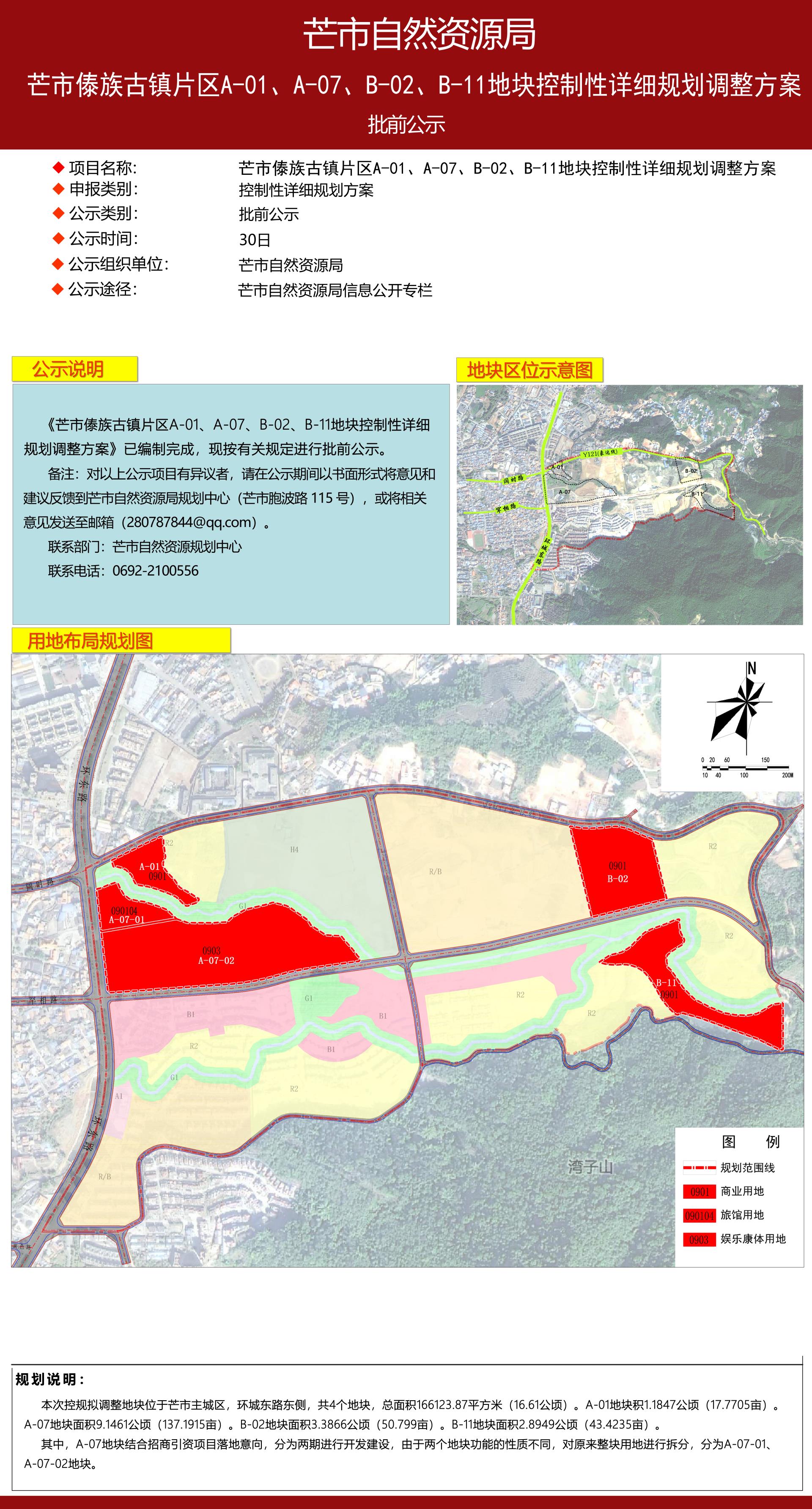 芒市傣族古镇片区A-01、A-07、B-02、B-11地块控制性详细规划调整方案批前公示1