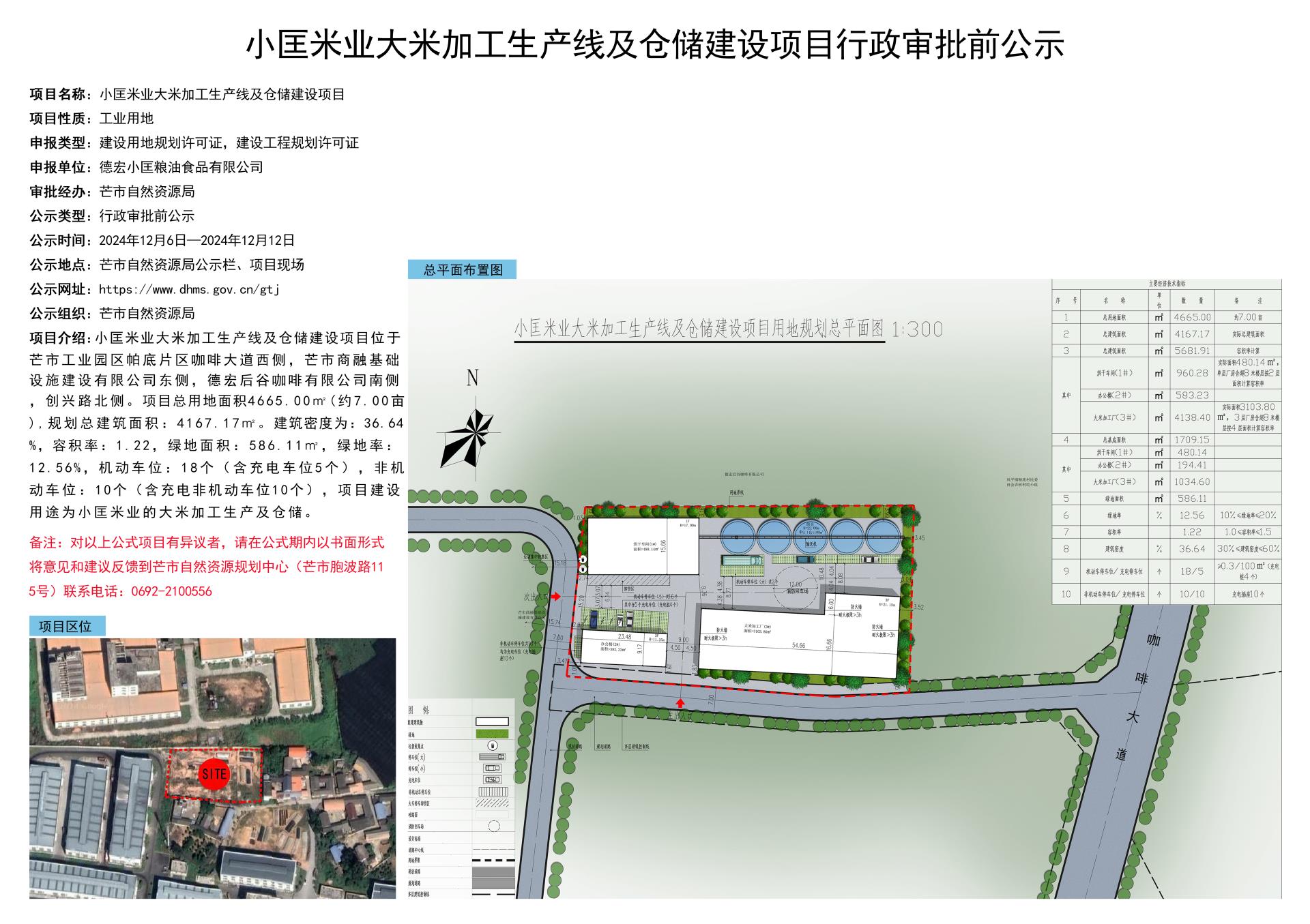 小匡米业大米加工生产线及仓储建设项目行政审批前公示2024.12.06-2024.12.12
