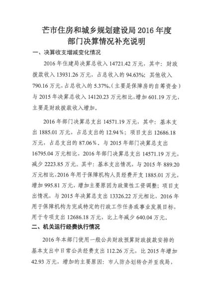 芒市住房和城乡规划建设局2016年度部门决算情况补充说明10000